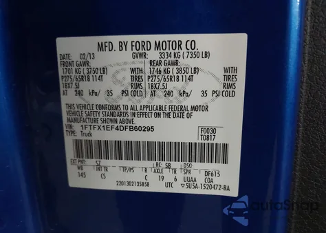 2013 Ford F-150 Stx z USA, uszkodzony, nr VIN 1FTFX1EF4DFB60295